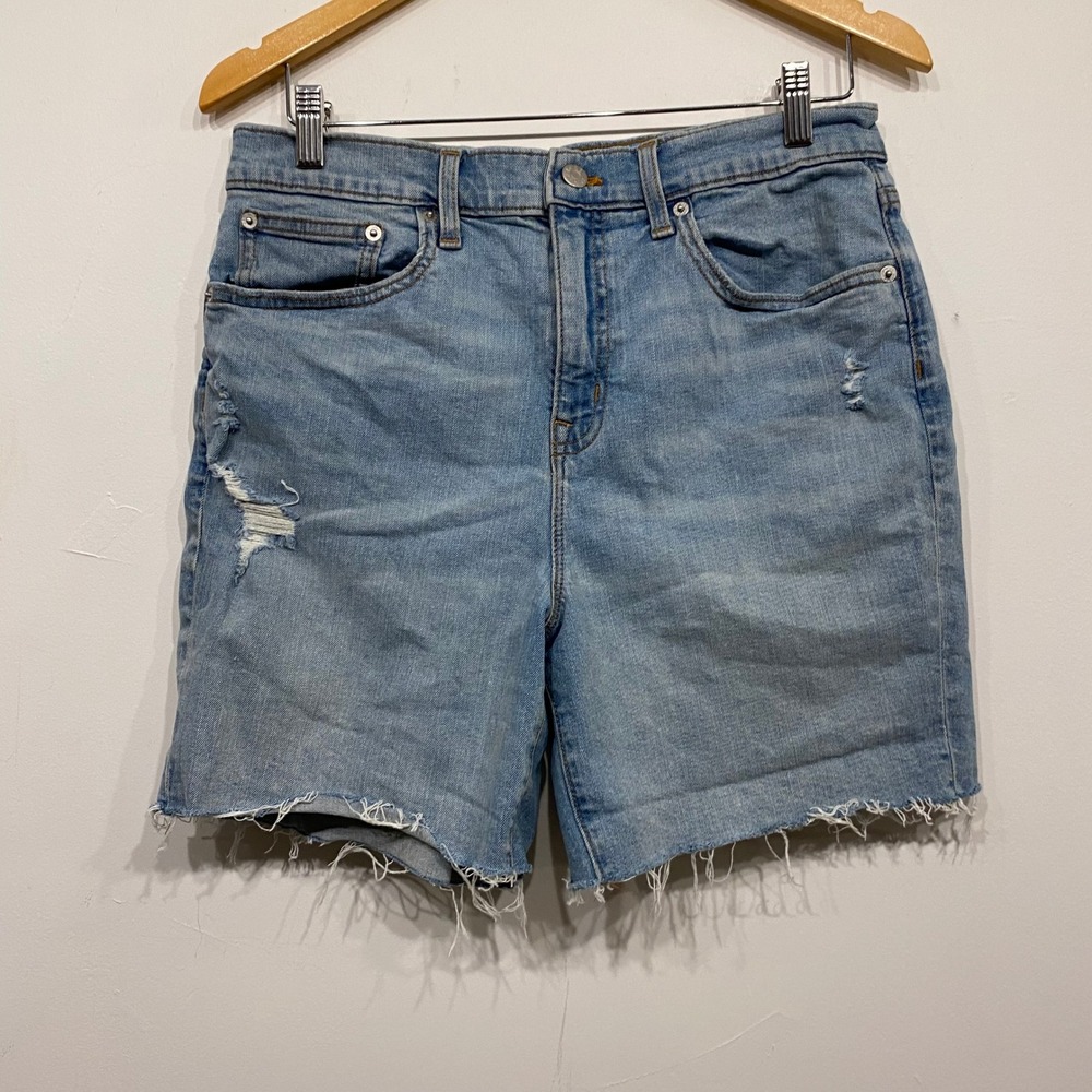 J.Crew Womens Light Wash Distressed Raw Hem Denim Shorts Size 29 High Rise